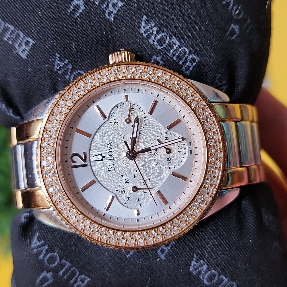 BULOVA CHRONOGRAPH CRYSTAL BEZEL WATCH